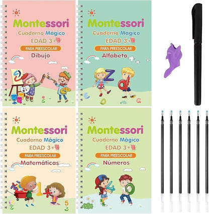 MagicTrace Kids x4 — Cuadernos de Caligrafía Reutilizables para Niños
