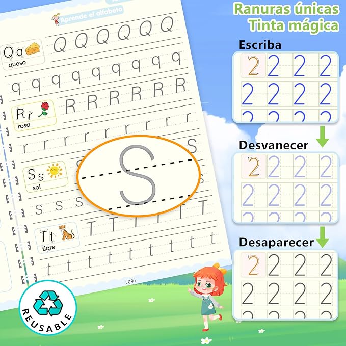 MagicTrace Kids x4 — Cuadernos de Caligrafía Reutilizables para Niños