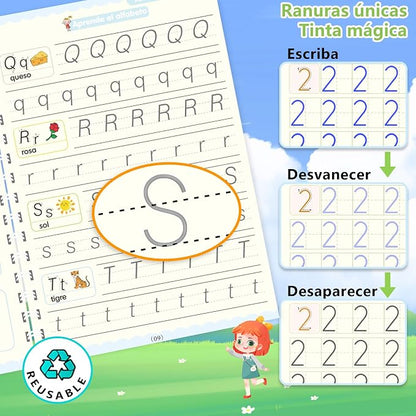 MagicTrace Kids x4 — Cuadernos de Caligrafía Reutilizables para Niños