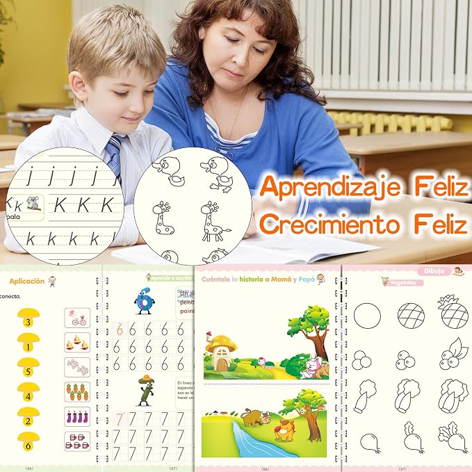 MagicTrace Kids x4 — Cuadernos de Caligrafía Reutilizables para Niños