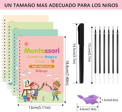 MagicTrace Kids x4 — Cuadernos de Caligrafía Reutilizables para Niños
