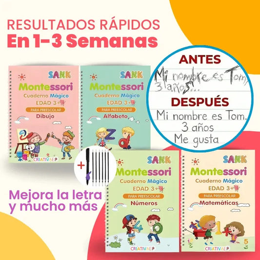 MagicTrace Kids x4 — Cuadernos de Caligrafía Reutilizables para Niños
